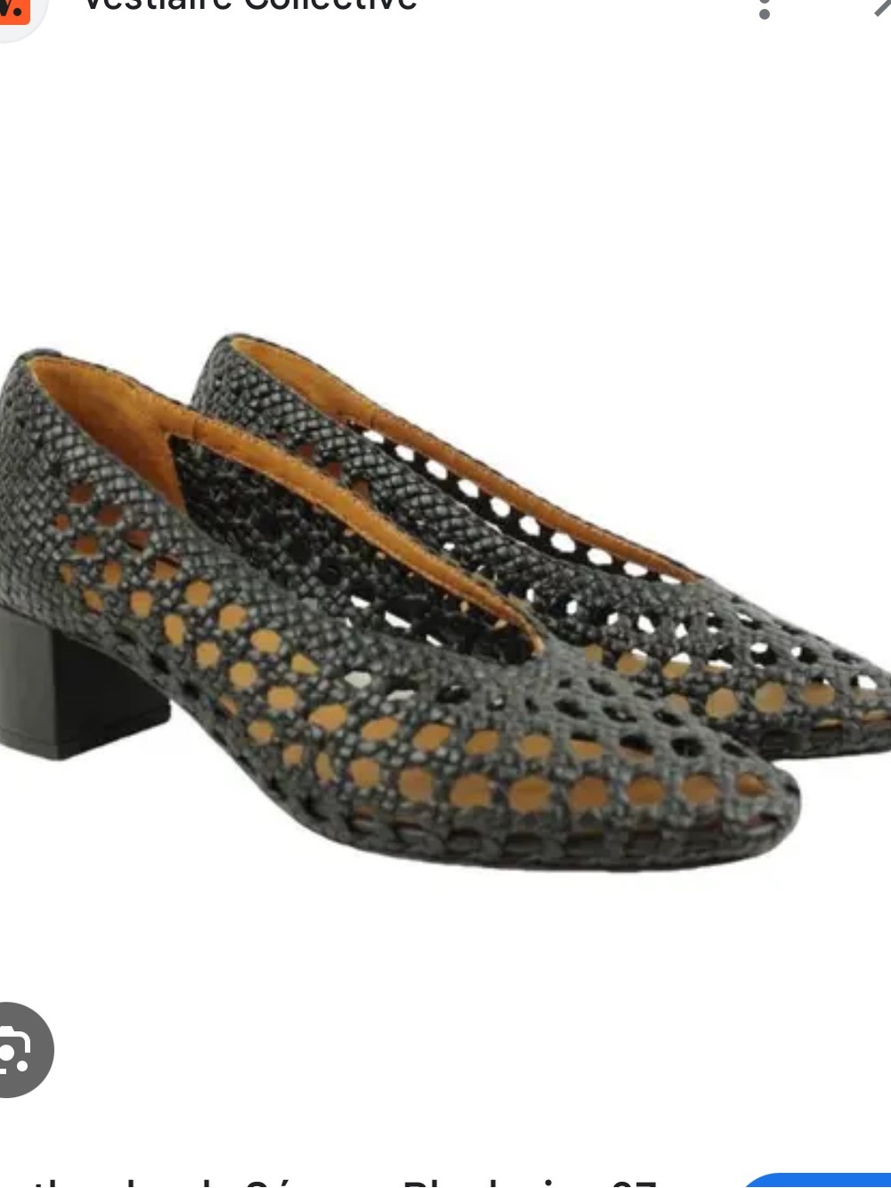 Sezane Black Leather Woven Cutout Block Heels
